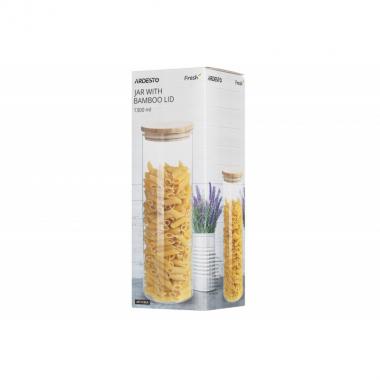 ARDESTO Банка для зберігання Fresh, кругла, 1300 мл, скло, бамбук