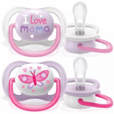Avent Ultra Air I love pacifier 0-6m, 2pcs for girls