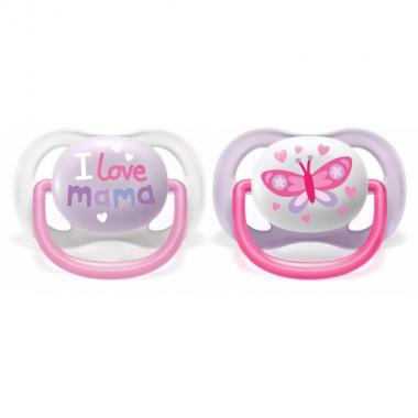 Avent Ultra Air I love pacifier 0-6m, 2pcs for girls