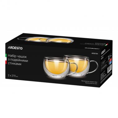 ARDESTO Cup set with double walled handles, 270 ml, H 7.5 cm, 2 pcs, borosilicate glass
