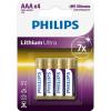 Philips Батарейка Lithium Ultra AAA літієва блістер, 4 шт