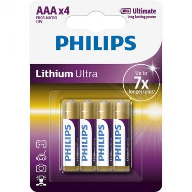 Philips Батарейка Lithium Ultra AAA літієва блістер, 4 шт