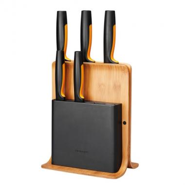 Fiskars Набір ножів Functional Form з бамбуковою підставкою, 5 шт