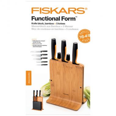 Fiskars Набір ножів Functional Form з бамбуковою підставкою, 5 шт