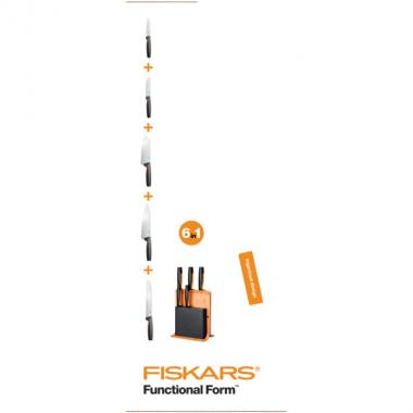 Fiskars Набір ножів Functional Form з бамбуковою підставкою, 5 шт