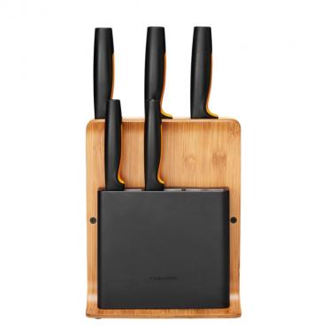 Fiskars Набір ножів Functional Form з бамбуковою підставкою, 5 шт