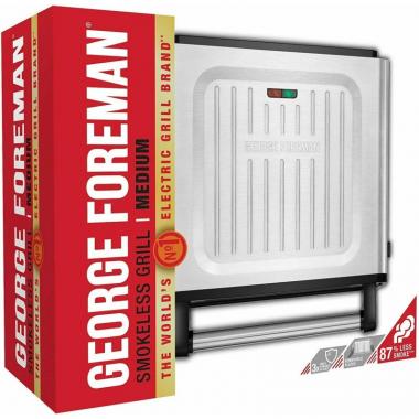 Russell Hobbs Гриль George Foreman 28000-56 Smokeless Grill, 1575 Вт, антипригарное покрытие, белый\сталь