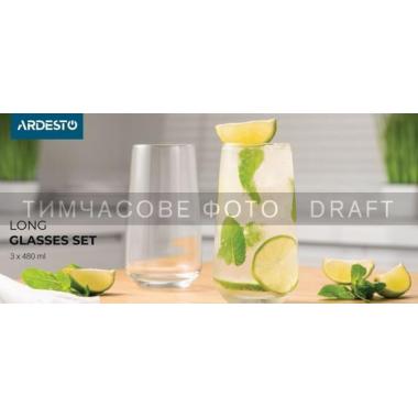ARDESTO Набір склянок високих Gloria Shine 480 мл, 3 шт., скло
