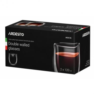 ARDESTO Cup set for americano, double walled, 120 ml, H 7.5 cm, 2 pcs, borosilicate glass