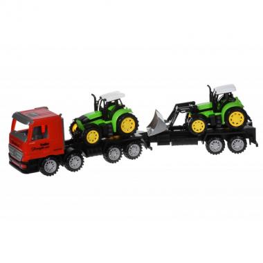 Same Toy Машинка інерційна Super Combination Тягач (червоний) з трактором і бульдозером