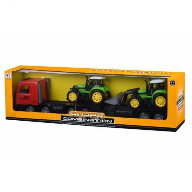 Same Toy Машинка інерційна Super Combination Тягач (червоний) з трактором і бульдозером