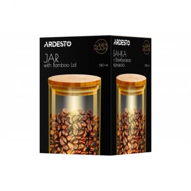 ARDESTO Банка для зберігання Golden Moon, кругла, 540 мл, скло, бамбук