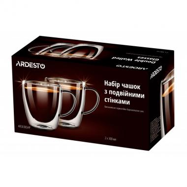 ARDESTO Набір чашок з ручками з подвійними стінками, 300 мл, H 10,5 см, 2 од., боросилікатне скло