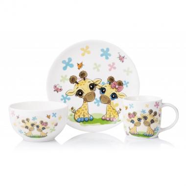 ARDESTO Set of children's dishes Baby giraffes, 3 pcs., new bone china