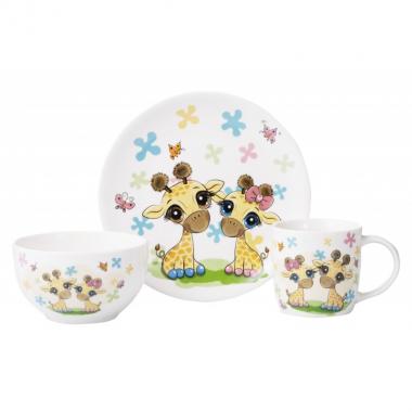 ARDESTO Set of children's dishes Baby giraffes, 3 pcs., new bone china