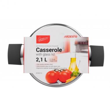 ARDESTO Casserole Gemini, glass lid, 2.1 l, stainless steel