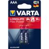 VARTA Батарейка LONGLIFE MAX POWER лужна AAA блістер, 2 шт.