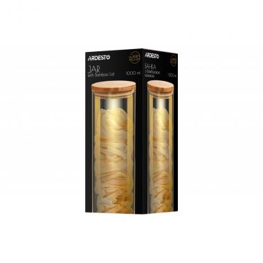 ARDESTO Банка для зберігання Golden Moon, кругла, 1000 мл, скло, бамбук