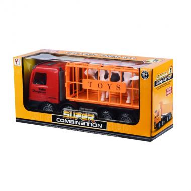 Same Toy Inertial toy car Super Combination Truck (red) for animal transportation