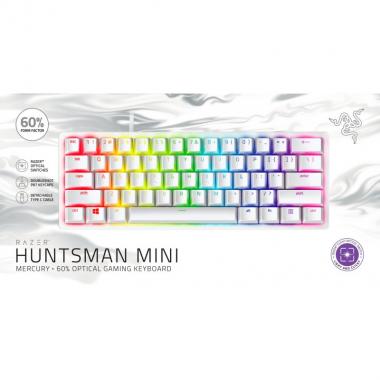 Razer Клавиатура Huntsman Mini Mercury Ed. RGB 61key Purple Switch USB EN White