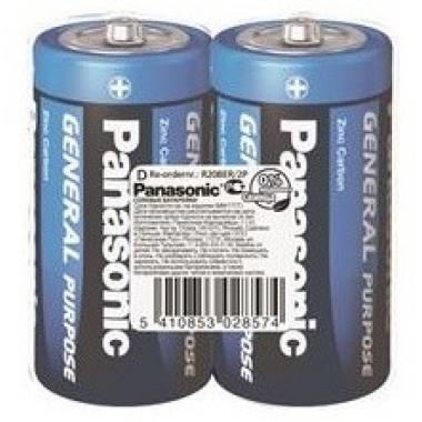 Panasonic Батарейка GENERAL PURPOSE угольно-цинковая D(R20) пленка, 2 шт.