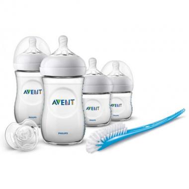 Avent Набор Natural 2.0 для новорожденного 4 бутылочки серии Natural 2.0 (2 x 125 мл и 2 x 260 мл), щеточка и белая пустышка Классик