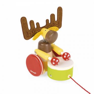 Janod Pull-along toy Moose with a drum