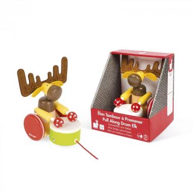 Janod Pull-along toy Moose with a drum