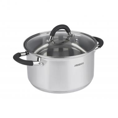 ARDESTO Casserole Gemini Salerno, glass lid, 2.5 l, gray silicone handles, stainless steel