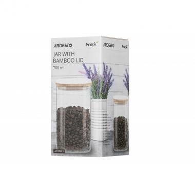 ARDESTO Банка для зберігання Fresh, квадратна, 700 мл, скло, бамбук