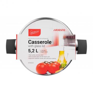 ARDESTO Casserole Gemini, glass lid, 5.2 l, stainless steel