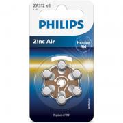 Philips Battery Zinc air ZA312(312A, AC312E/EZ, PR312H, PR41, PR312, DA312) blister, 6 pcs