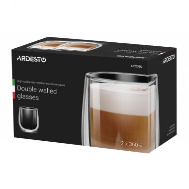 ARDESTO Cup set, double walled, 360 ml, H 10.5 cm, 2 pcs, borosilicate glass