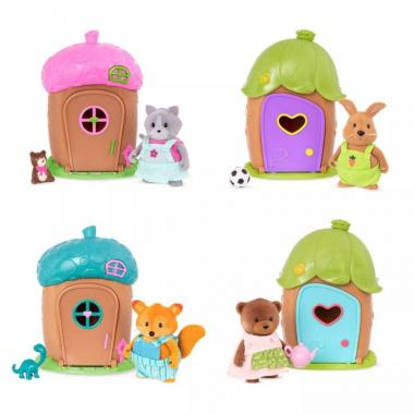 Li`l Woodzeez Игровой набор - Домик c сюрпризом (голубая крыша, 1 фигурка лисенка, 1 аксессуар)