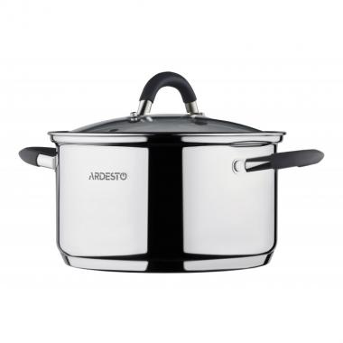 ARDESTO Casserole Gemini Salerno, glass lid, 3.6 l, gray silicone handles, stainless steel