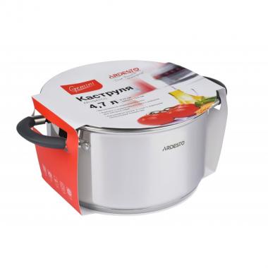 ARDESTO Casserole Gemini Salerno, glass lid, 3.6 l, gray silicone handles, stainless steel