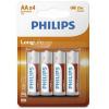 Philips Батарейка LongLife Zinc Carbon угольно-цинковая AA блистер, 4 шт