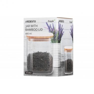 ARDESTO Fresh series storage jar, square, 480 ml, glass, bamboo