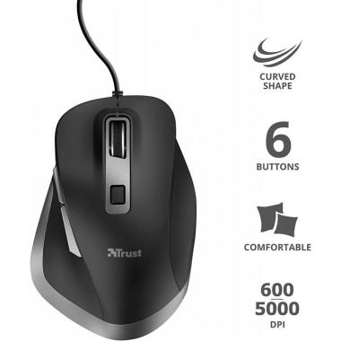 Trust Mouse Fyda Comfortable ECO Black-GREY