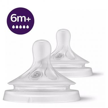 Philips Соска Avent силиконовая Natural Природный Поток, 6м+., 2 шт, быстрый поток