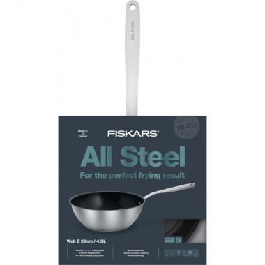 Fiskars Сковорода All Steel ВОК, 28см, покриття Сeratec, нерж.сталь, індукція