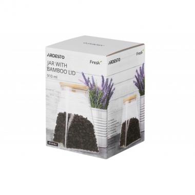 ARDESTO Банка для зберігання Fresh, конус, 910 мл, скло, бамбук
