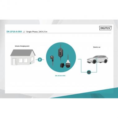 Digitus EV charger, 5m, 230 V, Type F 7/4 to EV Type 2 Adjustable charging power: 1,8, 2,3,2,8 3,7 kW